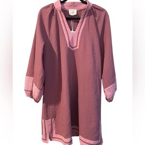 D156 New Umgee Size Large Mauve Pink Long Sleeve Tunic Dress